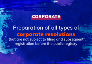 Preparation of all types of corporate resolutions and minutes that will NOT have registry effects.
